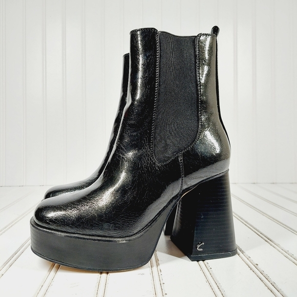 NEW Circus by Sam Edelman Stace Black Patent Chunky Platform Ankle Boots K440 - Picture 1 of 12